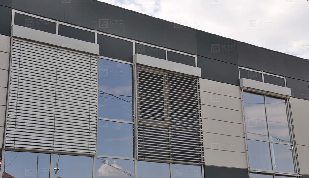 Фото фасадних систем з захисними жалюзями